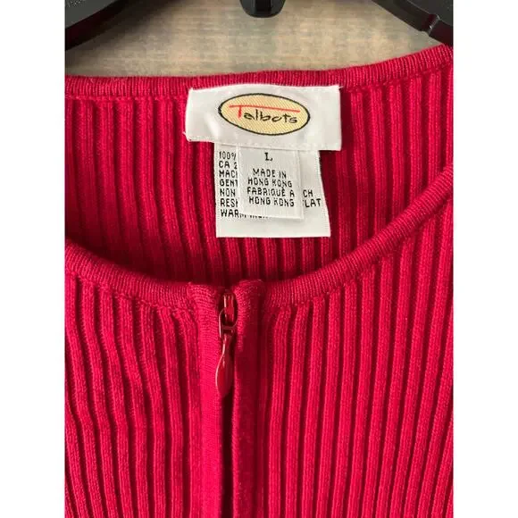 Talbots Women's Cardigan Sweater Red Long Sleeve Scoop Neck Zipper Ribbed Trim L - Picture 4 of 8